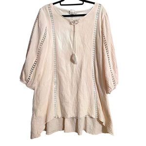 Paisley Vine Cream Sheath Mini Dress Size XL Lined Cut Out 3/4 Sleeve Cottage